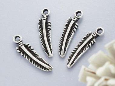 4 of 925 Sterling Silver Oxidized Feather Charms 4x15 mm.