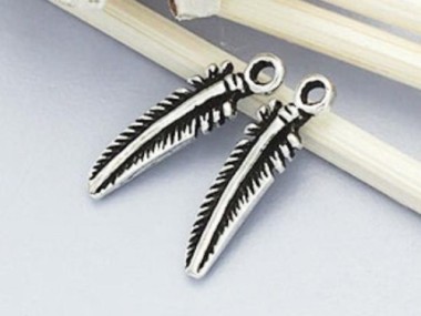 925 Sterling Silver Oxidized Feather Charms 4x15 mm.