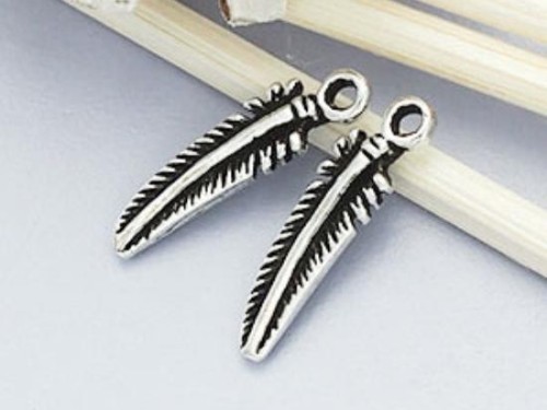 4 of 925 Sterling Silver Oxidized Feather Charms 4x15 mm.