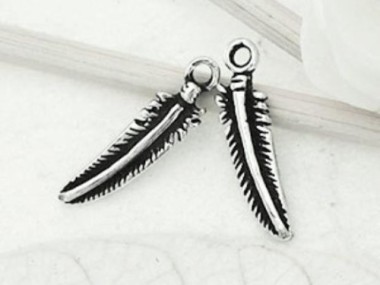 925 Sterling Silver Oxidized Feather Charms 4x15 mm.