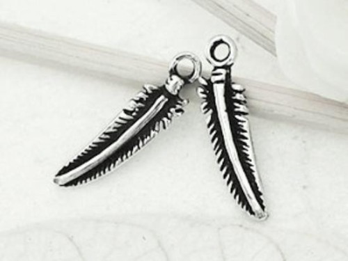 4 of 925 Sterling Silver Oxidized Feather Charms 4x15 mm.