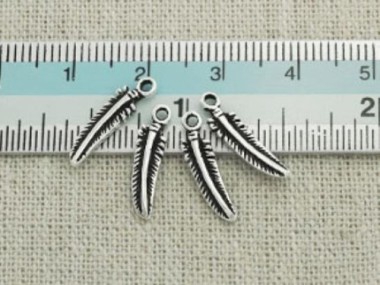 925 Sterling Silver Oxidized Feather Charms 4x15 mm.