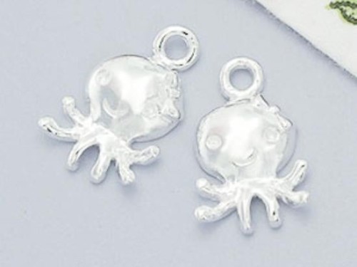 2 of 925 Sterling Silver Octopus Charms 8.5x11mm. Tiny charms