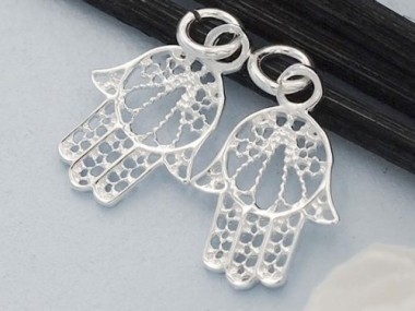 925 Sterling Silver Little Hamsa , Hand Of Fatima Charms 11x14 mm.