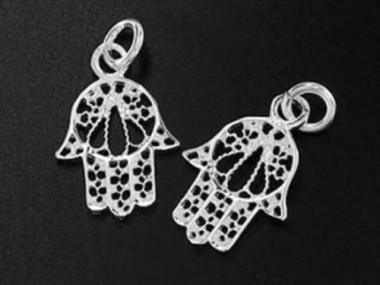 925 Sterling Silver Little Hamsa , Hand Of Fatima Charms 11x14 mm.