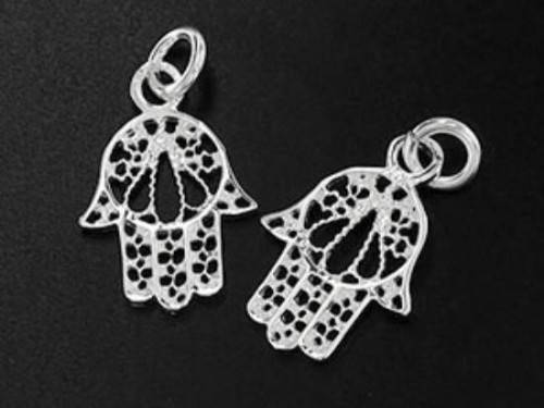 2 of 925 Sterling Silver Little Hamsa , Hand Of Fatima Charms 11x14 mm.