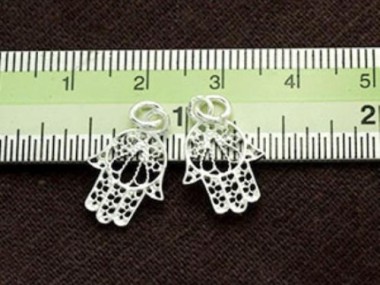 925 Sterling Silver Little Hamsa , Hand Of Fatima Charms 11x14 mm.