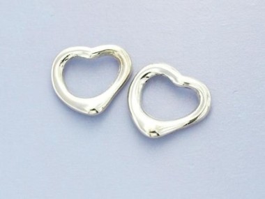 2 of 925 Sterling Silver Heart Links , Connectors 11x10 mm.