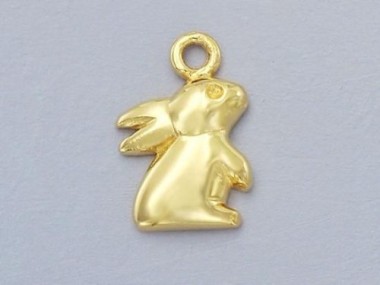 925 Sterling Silver Gold Vermeil Style Bunny Charm 9x11mm.