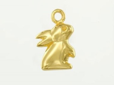 925 Sterling Silver Gold Vermeil Style Bunny Charm 9x11mm.