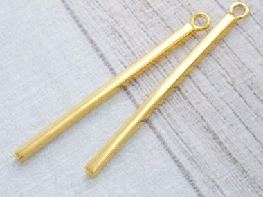 925 Sterling Silver 24k Gold Vermeil Style Rectangle Stick Charms 2x35mm.