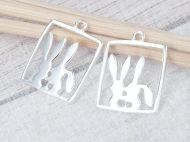 925 Sterling Silver Love Bunnies Charms 13x14mm.