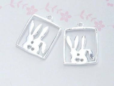 925 Sterling Silver Love Bunnies Charms 13x14mm.