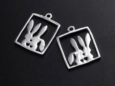 925 Sterling Silver Love Bunnies Charms 13x14mm.