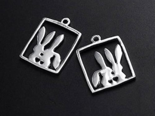 2 of 925 Sterling Silver Love Bunnies Charms 13x14mm. Polished Finish