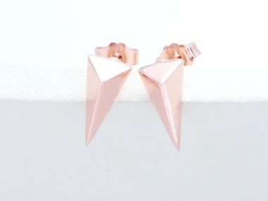 925 Sterling Silver Rose Gold Vermeil Style Triangle Stud Earrings 5x10mm.