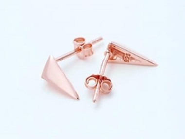 925 Sterling Silver Rose Gold Vermeil Style Triangle Stud Earrings 5x10mm.