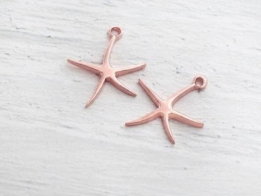 925 Sterling Silver Rose Gold Vermeil Style Starfish Charms 13.5mm.