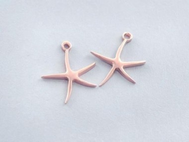 925 Sterling Silver Rose Gold Vermeil Style Starfish Charms 13.5mm.