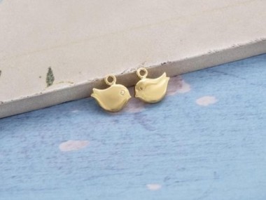 925 Sterling Silver 24K Gold Vermeil Style Bird Charms 6x9 mm.