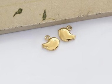 925 Sterling Silver 24K Gold Vermeil Style Bird Charms 6x9 mm.