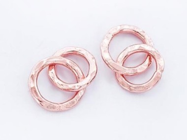 2 of Karen hill tribe Rose Vermeil Style Double Hammered Circle Rings Charms 10,11.5 mm.