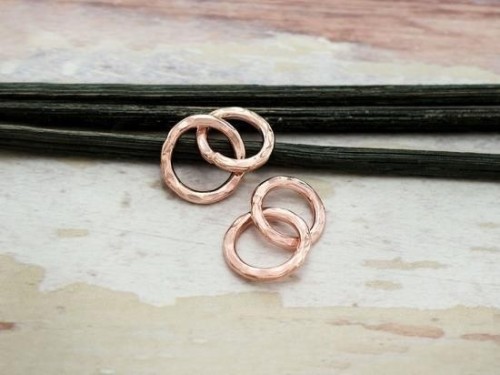 2 of Karen hill tribe Rose Vermeil Style Double Hammered Circle Rings Charms 10,11.5 mm.