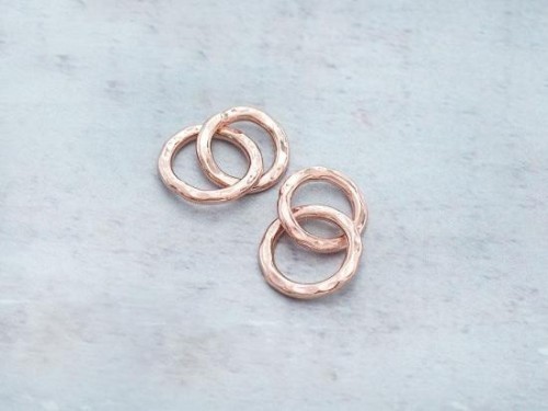 2 of Karen hill tribe Rose Vermeil Style Double Hammered Circle Rings Charms 10,11.5 mm.