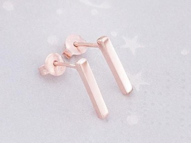 925 Sterling Silver Rose Gold Vermeil Style Rectangle Stick Stud Earrings. 2x12 mm.