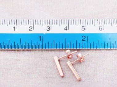 925 Sterling Silver Rose Gold Vermeil Style Rectangle Stick Stud Earrings. 2x12 mm.