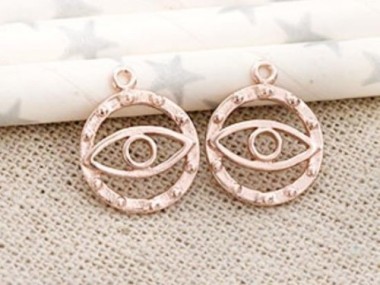 925 Sterling Silver Rose Gold Vermeil Style Evil Eye Charms 12mm.