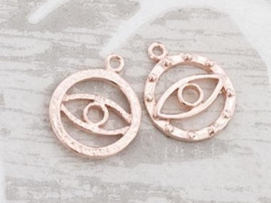 925 Sterling Silver Rose Gold Vermeil Style Evil Eye Charms 12mm.