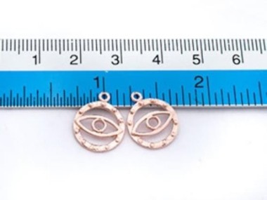 925 Sterling Silver Rose Gold Vermeil Style Evil Eye Charms 12mm.