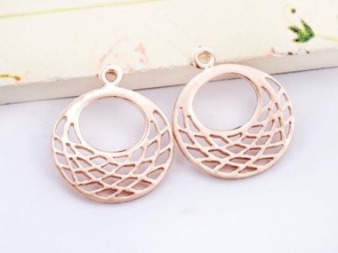 925 Sterling Silver Rose Gold Vermeil Style Filigree Disc Charms 17mm.