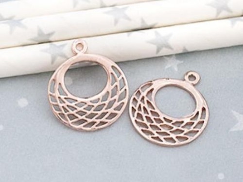 2 of 925 Sterling Silver Rose Gold Vermeil Style Filigree Disc Charms 17mm.