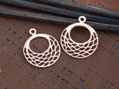 925 Sterling Silver Rose Gold Vermeil Style Filigree Disc Charms 17mm.