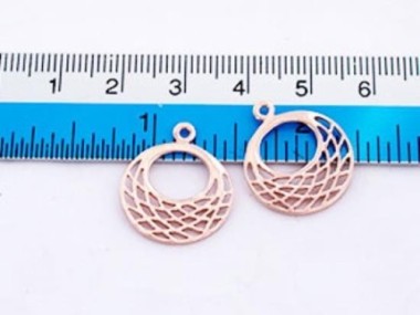 925 Sterling Silver Rose Gold Vermeil Style Filigree Disc Charms 17mm.