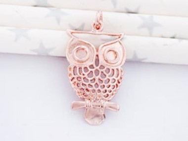 925 Sterling Silver Rose Gold Vermeil Style Owl Pendant 15x24mm.