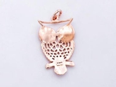 925 Sterling Silver Rose Gold Vermeil Style Owl Pendant 15x24mm.