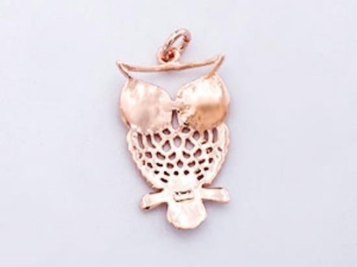 1 of 925 Sterling Silver Rose Gold Vermeil Style Owl Pendant 15x24mm.