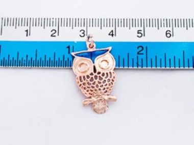 925 Sterling Silver Rose Gold Vermeil Style Owl Pendant 15x24mm.