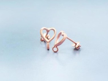 Rose Gold Vermeil Style Heart Earrings Post Findings. 8.5x9mm