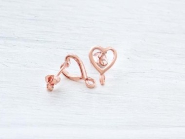 Rose Gold Vermeil Style Heart Earrings Post Findings. 8.5x9mm