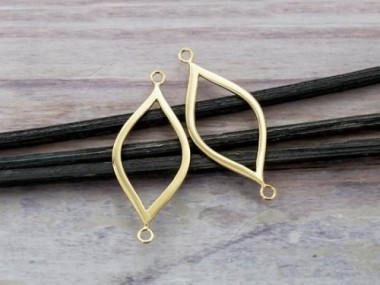 925 Sterling Silver 24k Gold Vermeil Style Marquise Drop Links, Connectors 15x27mm.