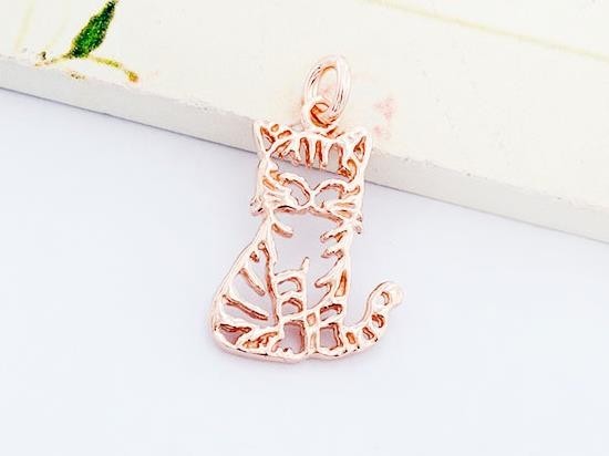 1 of 925 Sterling Silver Rose Gold Vermeil Style Cat Charm 8x17 mm