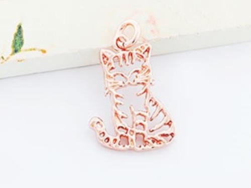 1 of 925 Sterling Silver Rose Gold Vermeil Style Cat Charm 8x17 mm