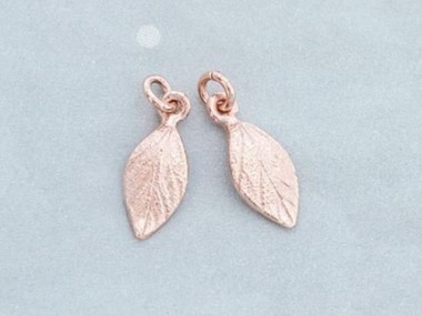 2 of 925 Sterling Silver Rose Gold Vermeil Style Leaf Charms 6x11 mm. , small leaf charms.