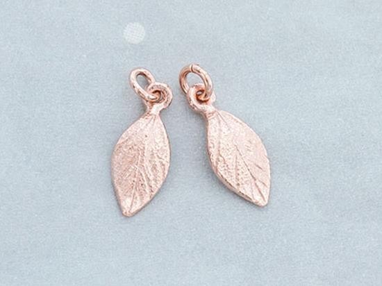 2 of 925 Sterling Silver Rose Gold Vermeil Style Leaf Charms 6x11 mm. , small leaf charms.