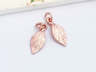 925 Sterling Silver Rose Gold Vermeil Style Leaf Charms 6x11 mm.