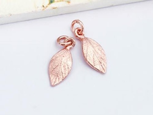 2 of 925 Sterling Silver Rose Gold Vermeil Style Leaf Charms 6x11 mm. , small leaf charms.